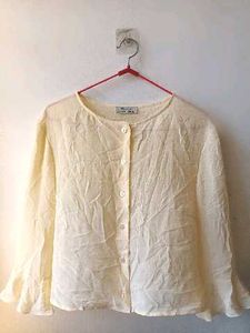 Cream Textured Button-Up Blouse
