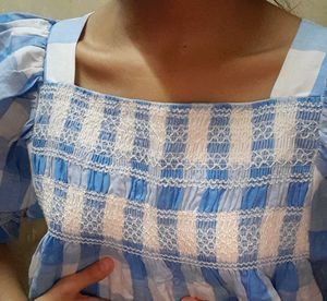 Cute Blue Checked Top with Smocked Details