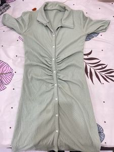 Sage Green Ruched Shirt Dress