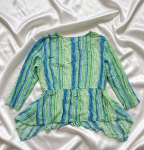 Striped V-Neck Peplum Top