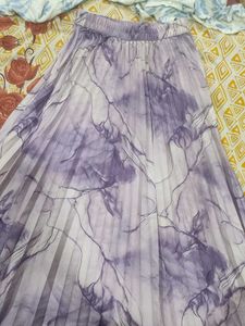 Purple Marble Print Pleated Midi Skirt