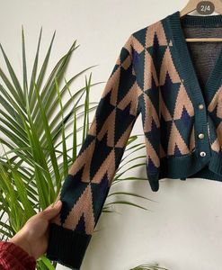 Retro Diamond Pattern Cardigan