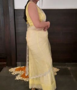 Elegant Yellow &amp; White Saree