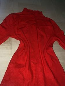 Red Mock Neck Top with Embellishment