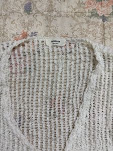 White Crochet Knit Cardigan
