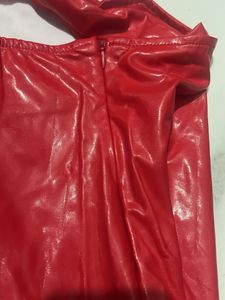 Red Wet Look Mini Dress