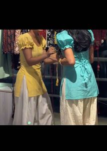 Desi puff sleeve corset back short kurti