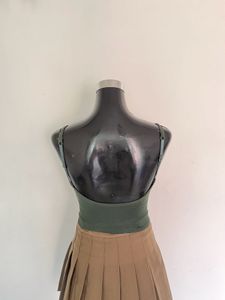 Green Ribbed Crop Tank Top