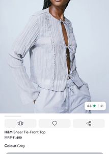 H&M Sheer Tie-Front Long Sleeve Blouse
