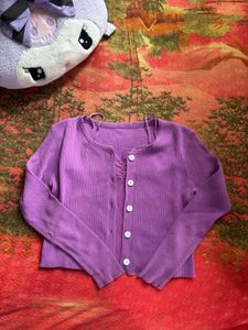 Purple Ribbed Cardigan &amp; Camisole Set