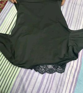 Black Lace Trim Deep V-Neck Top