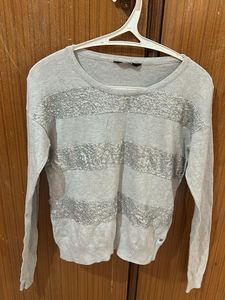 NUON Grey Sparkle Striped Sweater
