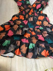 Boho Leaf Print Tiered Midi Dress