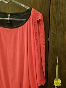 Chic Pink &amp; Black Embellished Top