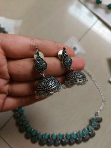 Oxidised Silver Necklace and Earring Set