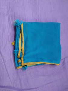 Teal Blue Dupatta with Gold Trim