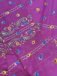 Pink embroidered fabric.