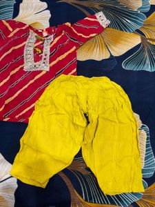 Vibrant Red Kurta Set with Yellow Pants