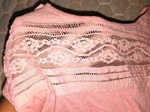 Pink Lace Detail T-Shirt