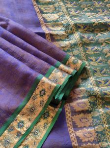 Purple Silk Saree with Green Border