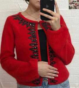 Red Embellished Cardigan
