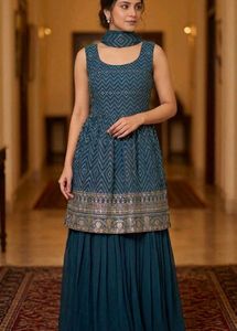 💚 Bottle Green Printed Anarkali Set