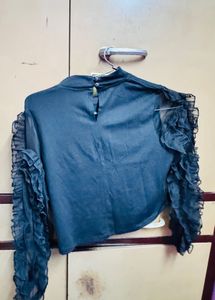 Chic Black Ruffled Sleeve Top