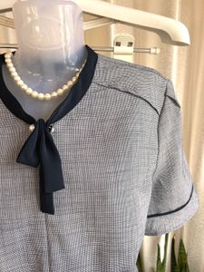 Imported Chic Grey Blouse with Bow Detail