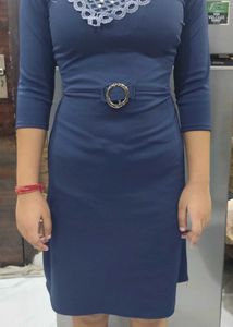 Navy Blue Belted Bodycon Dress