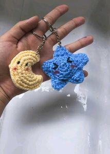 Crochet Moon &amp; Star Keychain Set