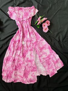 Boho Pink Tie-Dye Off-Shoulder Maxi Dress