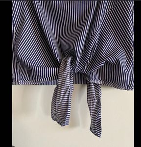 Striped Tie-Front Sleeveless Top