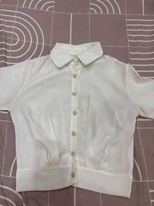 Elegant White Collared Button-Up Top