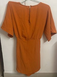 Orange Knot-Front Mini Dress