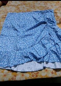 Blue Floral Ruched Mini Skirt