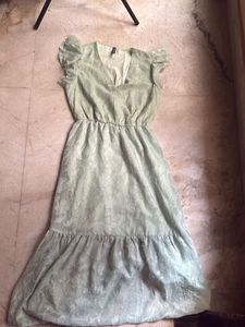 Newme Light Green Embroidered Midi Dress
