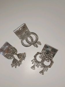 Set of 3 Oxidized Silver Earrings