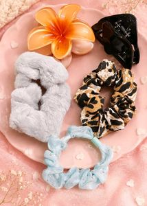 Cute Scrunchie Set with Flower Clip