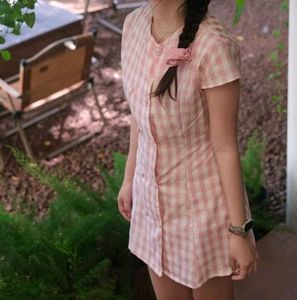 y2k Cute Pink Plaid Mini Dress