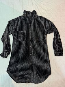 Velvet Striped Button-Up Shirt