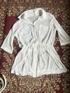 Sheer White Tunic with Graphic Print