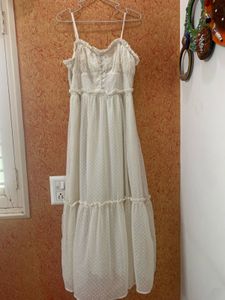 Cream Swiss Dot Maxi Dress