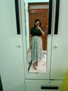floral Pleated Midi Skirt with basic top