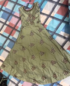 Pista And Navy Full Work Gown With Heavy Duppatta