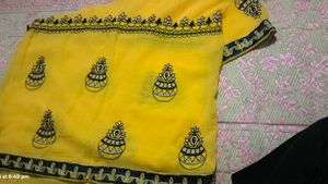 New Bright Yellow Embroidered Saree