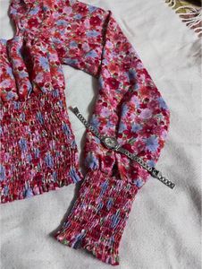 Floral Smocked Square Neck Top
