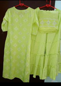 Lime Green Embroidered Kurti Set