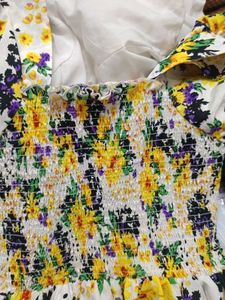 Floral Print Off-Shoulder Smocked Dress