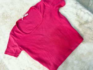 MANGO Vibrant Pink Ribbed Cropped Top