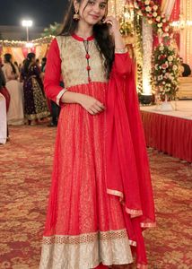 Red & Gold Anarkali Suit with Dupatta